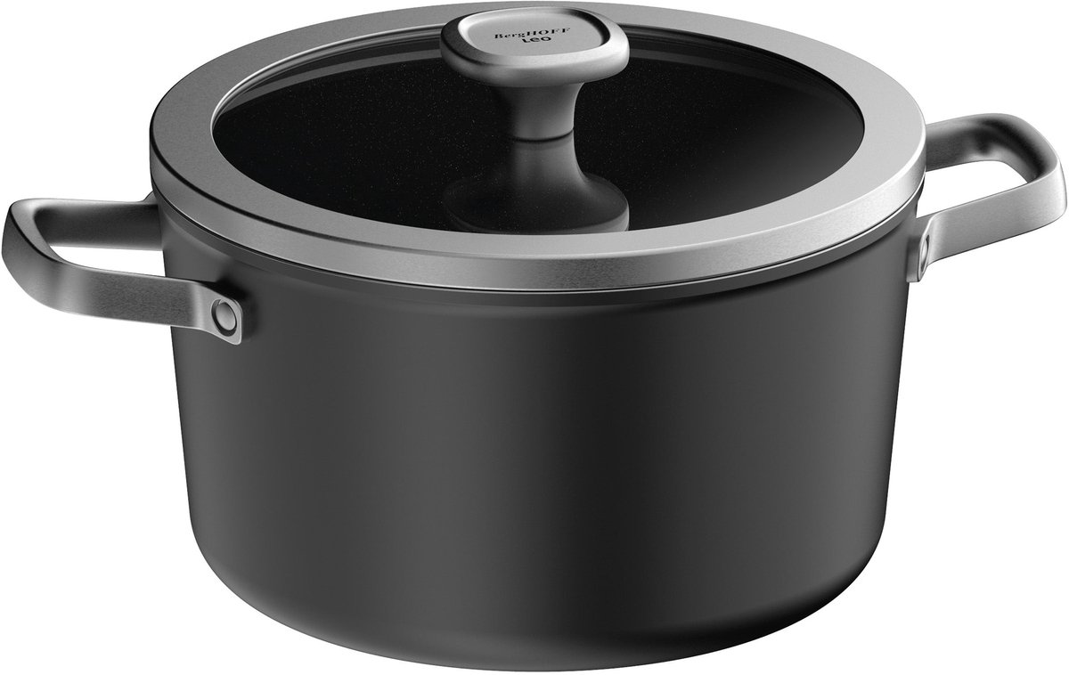 LEO Kookpot antikleef met deksel Graphite - Ø 24x14cm - Zwart - PFAS-vrij