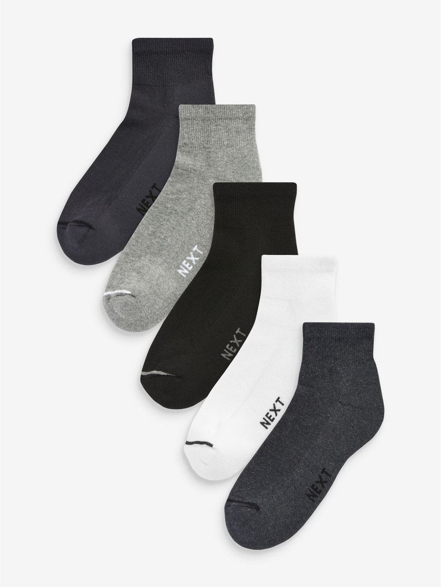 Next - Heren - Set van 5 paar halfhoge sneakersokken met demping - Grijs