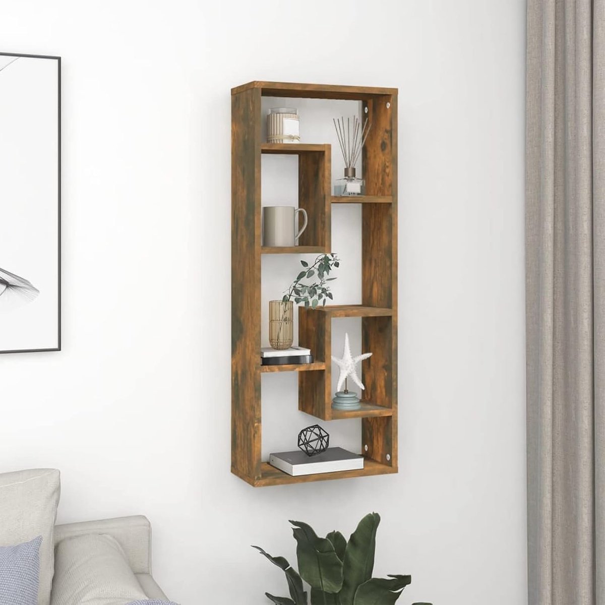 Wandrek - Opbergrek Muur - Ruimte Maximaliseren - Glad Oppervlak - 36x16x90 cm - Gerookt Eiken