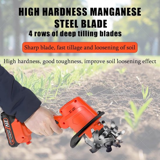Elektrische Tuinfrees - Snoerloze Frees - Grond Bewerken - 10 Cm Werkdiepte - 1.2 Kg Gewicht - Oranje van Merkloos	 — afbeelding 5