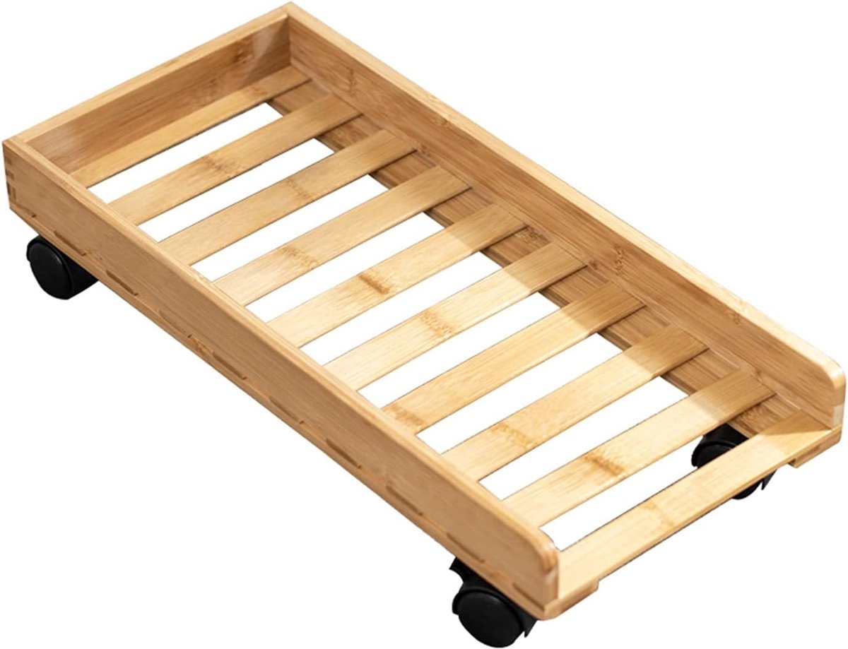 CPU Standaard - PC Houder - Mobiele Computer - Verrijdbaar Hout - 50x23 cm - Natuurlijk Hout