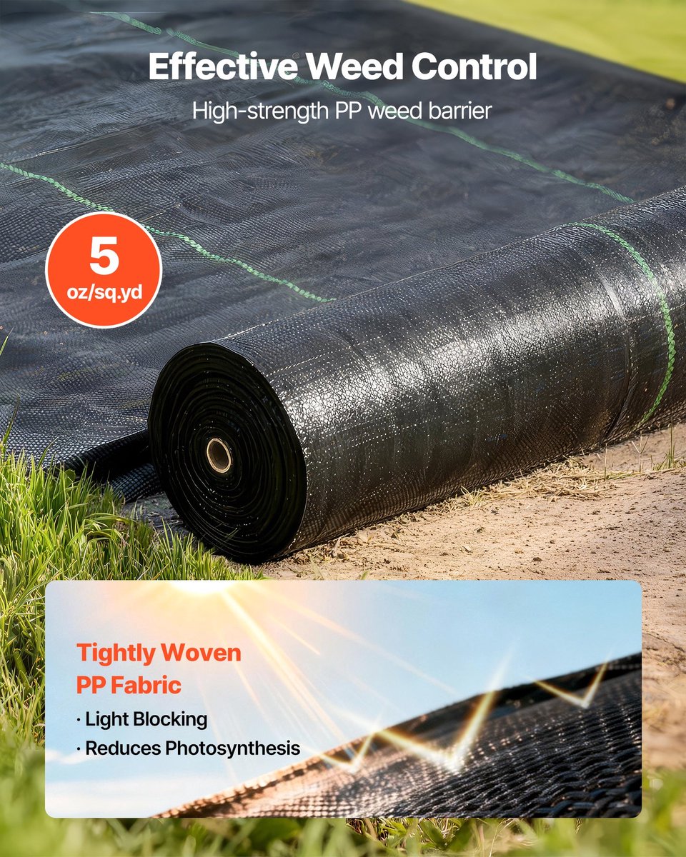Worteldoek / Onkruiddoek - Tuinvlies 1,8 x 76,2 m - Polypropyleen 168 g/m² - Water- en Luchtdoorlatend - Wortel- en Onkruidbarrière - Voor Kas, Boerderij en Tuin - Zwart