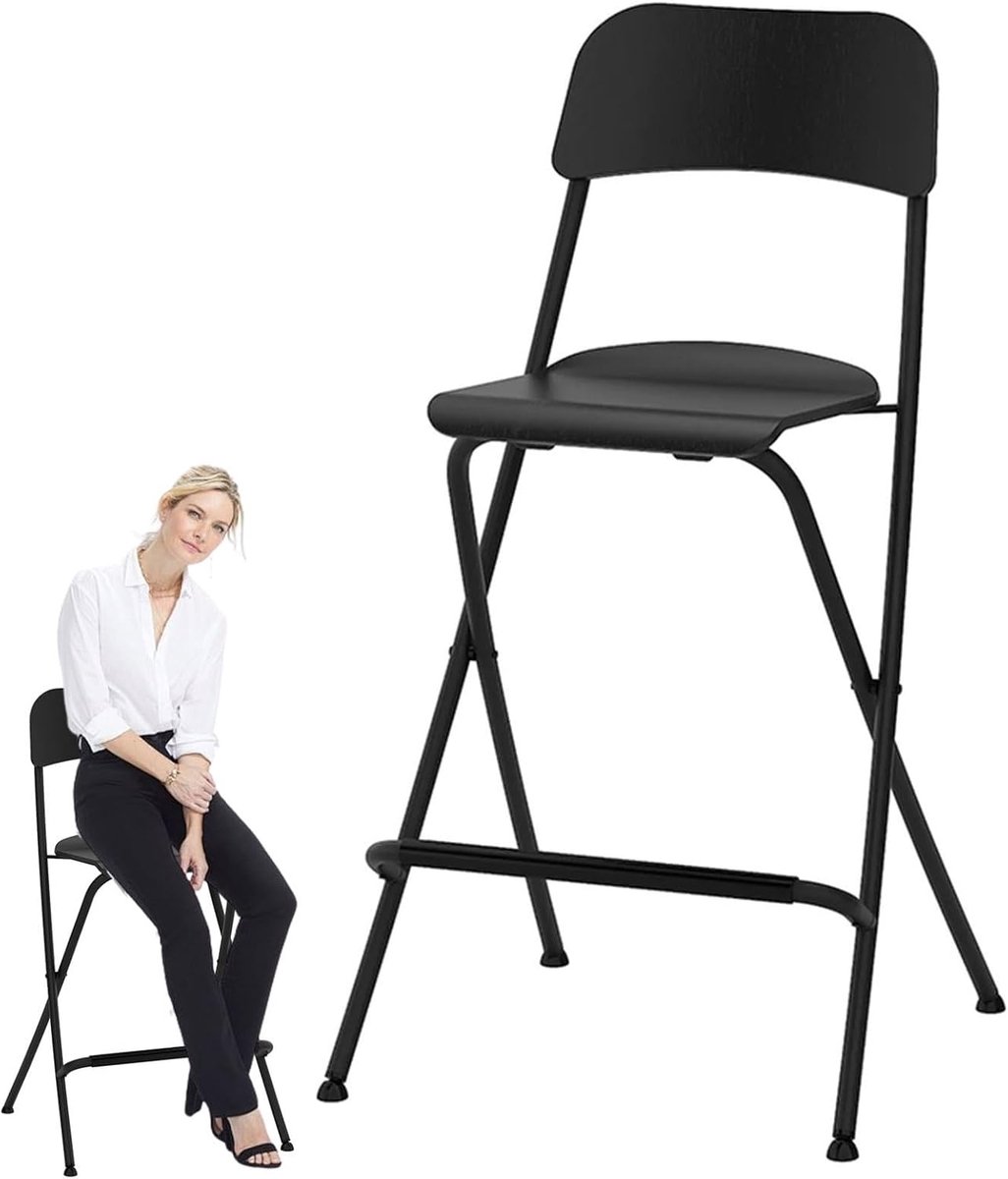 Inklapbare Barkruk - Hoge Stoel - Extra Zitplaatsen - Snel Opvouwbaar - 63/74cm Hoog - Zwart