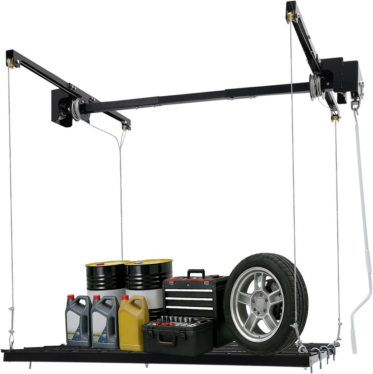 Plafondrek Garage - Opslagrek Zolder - Ruimte Besparen - Hoge Draagkracht - 122x122cm - Matzwart