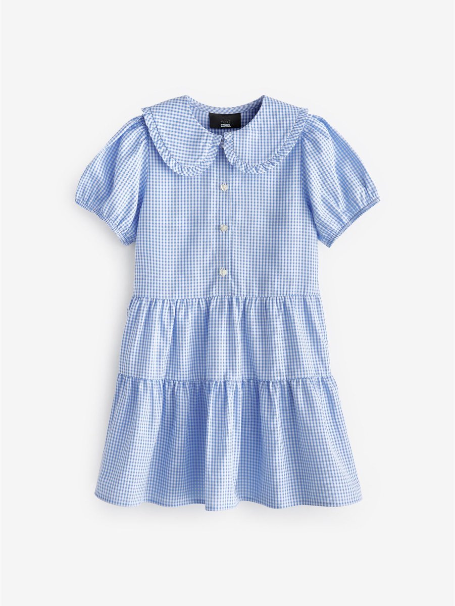 Next - Meisjes - Jurk met mooie kraag, van katoenrijk naar school met gingham-ruit - Blauw