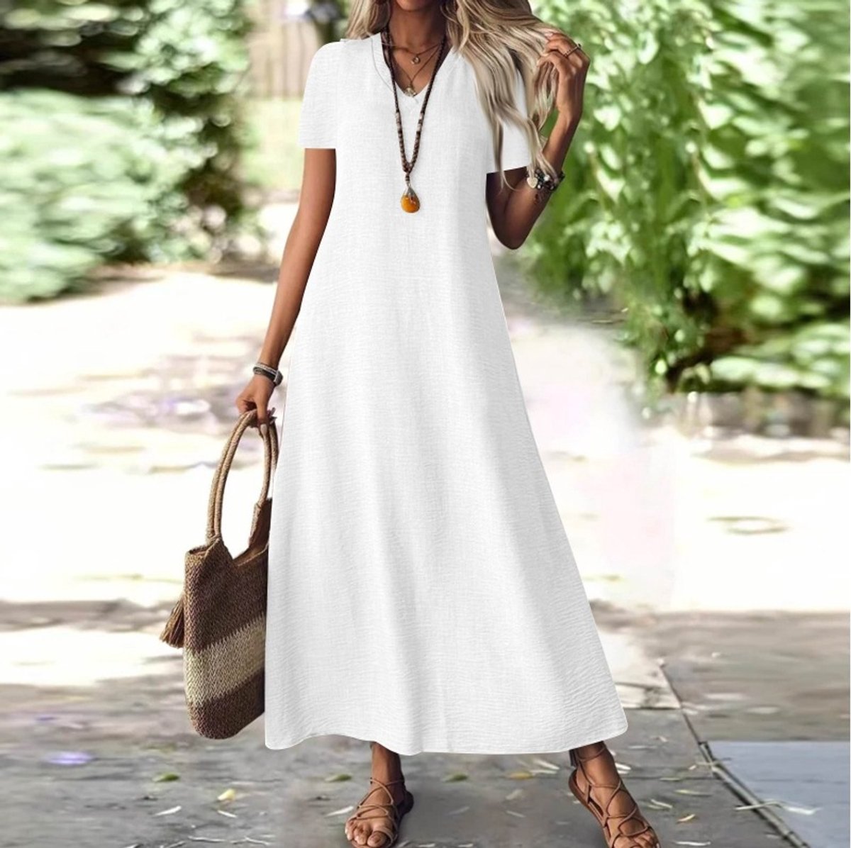 SUNMOOL Maxi dress - Dames Dress - V hals - Wit - Maat:2XL