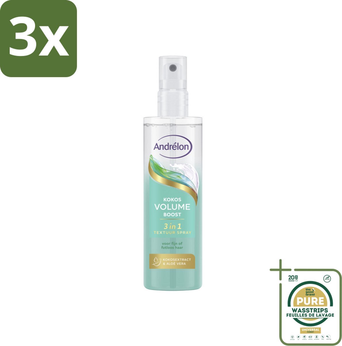 3 x Andrélon – Textuur Spray 3-in-1 – Kokos Volume Boost – 150 ml - Haartype - Volume - Textuur - Structuur - Glans