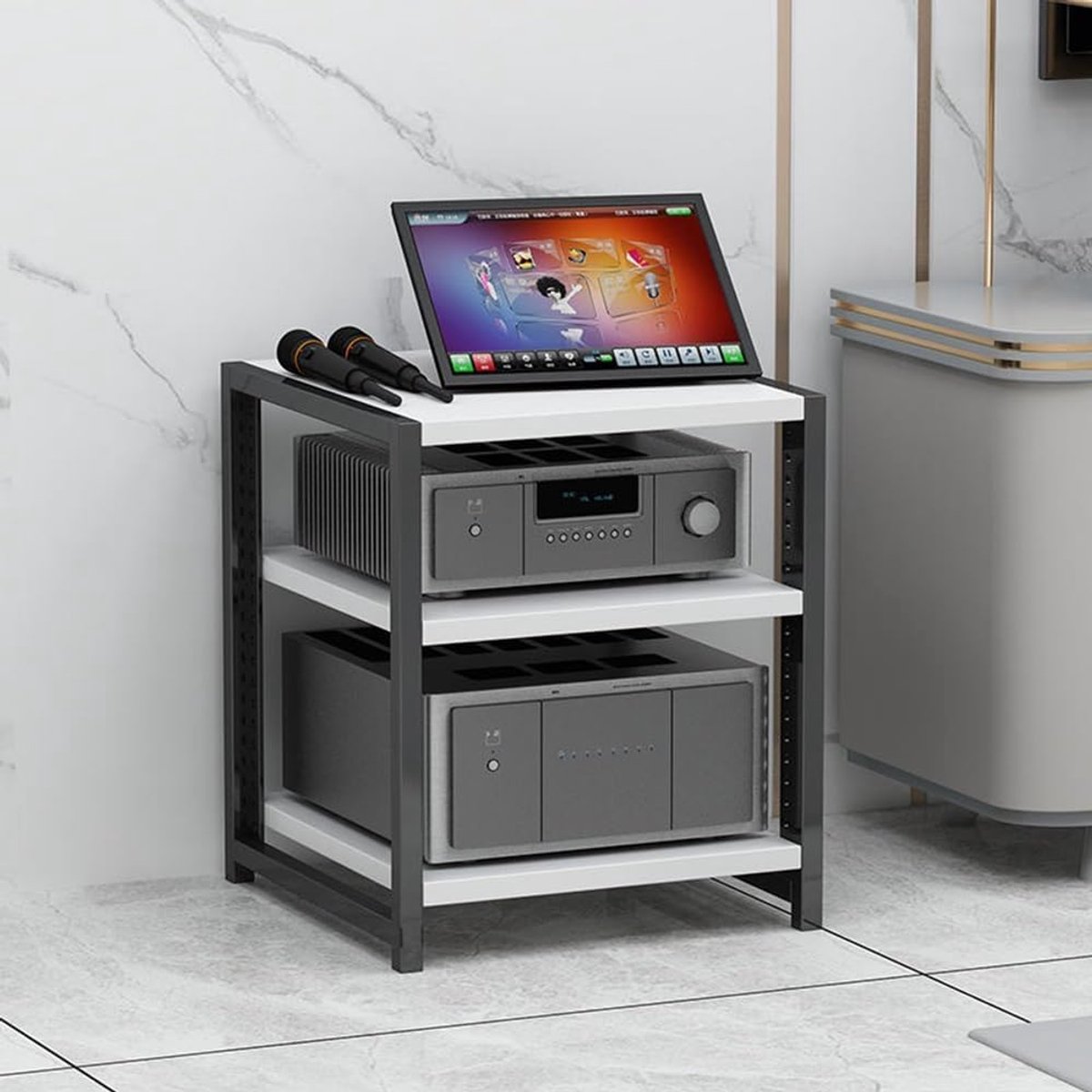 Audio Rack - Media Kast - Stereo Opbergen - Verstelbaar 3-Tier Ontwerp - Standaard Formaat - Wit