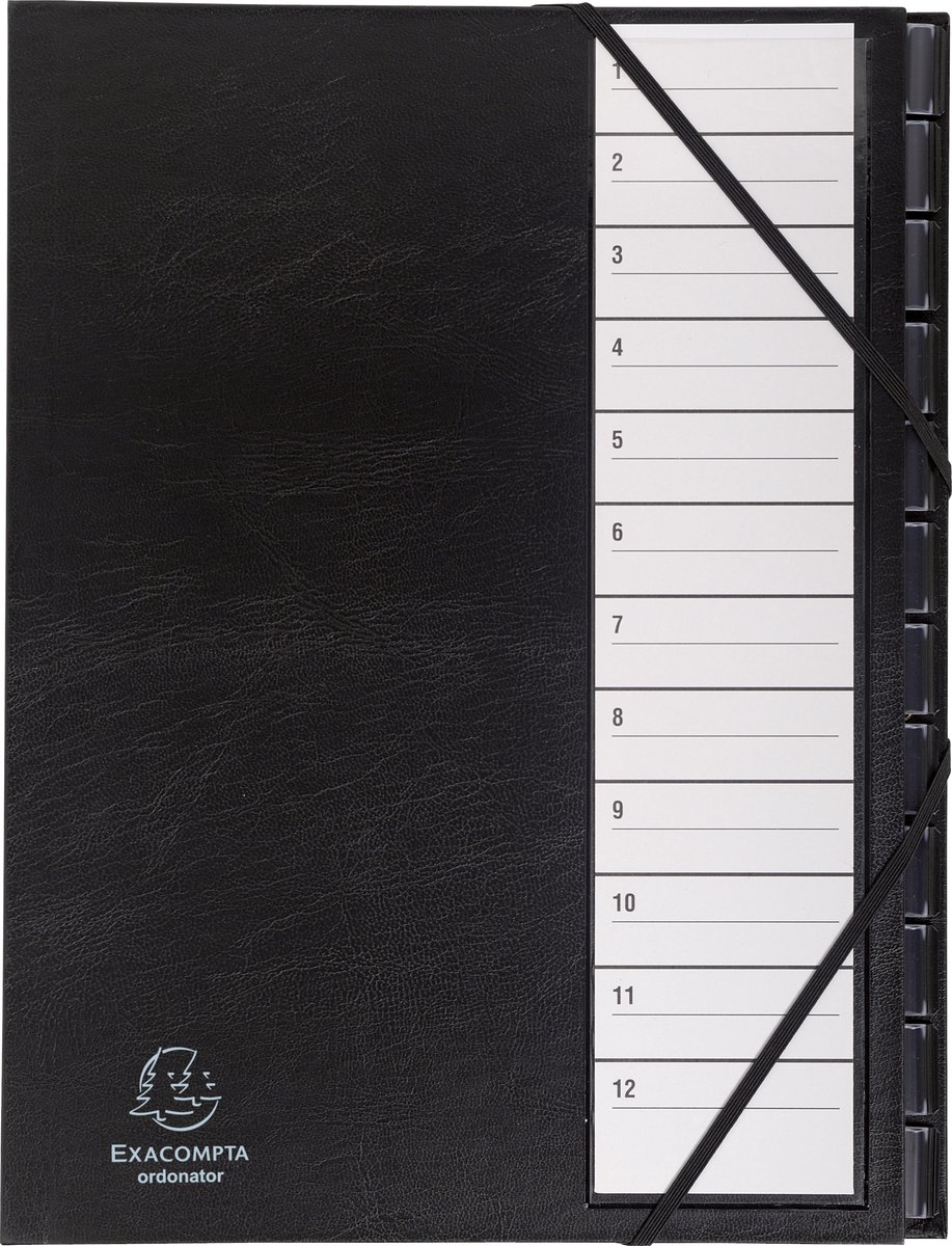 Exacompta Sorteermap Ordonator® met genummerde plastic ruiters - 1 tot 12 - Zwart - 625665E