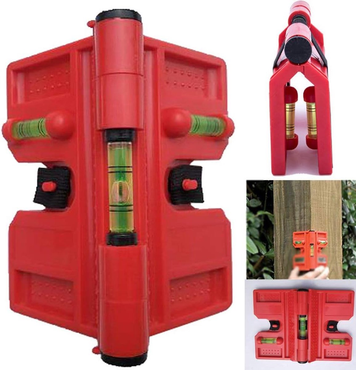 Paalwaterpas - Waterpas meter - Rechte palen meten - Verstelbare hoek - 188x134 mm - Rood