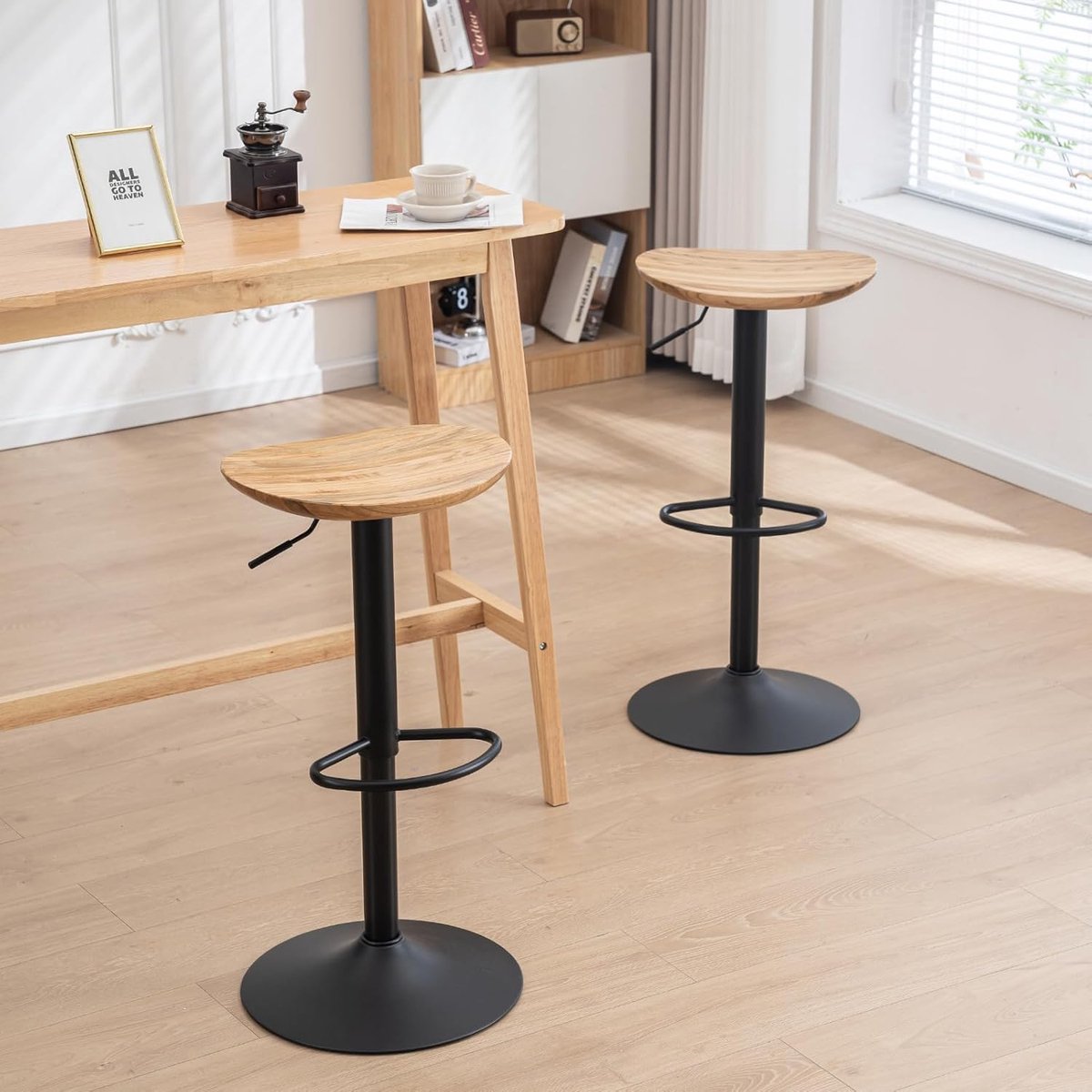 Barkrukken Set - Industriële Krukken - Keuken Bar - Verstelbare Hoogte - 41x38.5x59/83cm - Geel