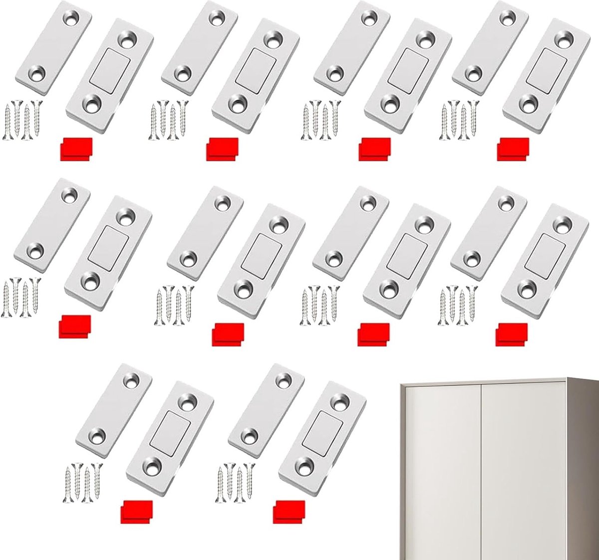 Magneetsluitingen Kastdeuren - Onzichtbare Deurmagneten - Kasten Dicht Houden - Ultradun Robuust Metaal - 3.7x1.5cm - Zilver