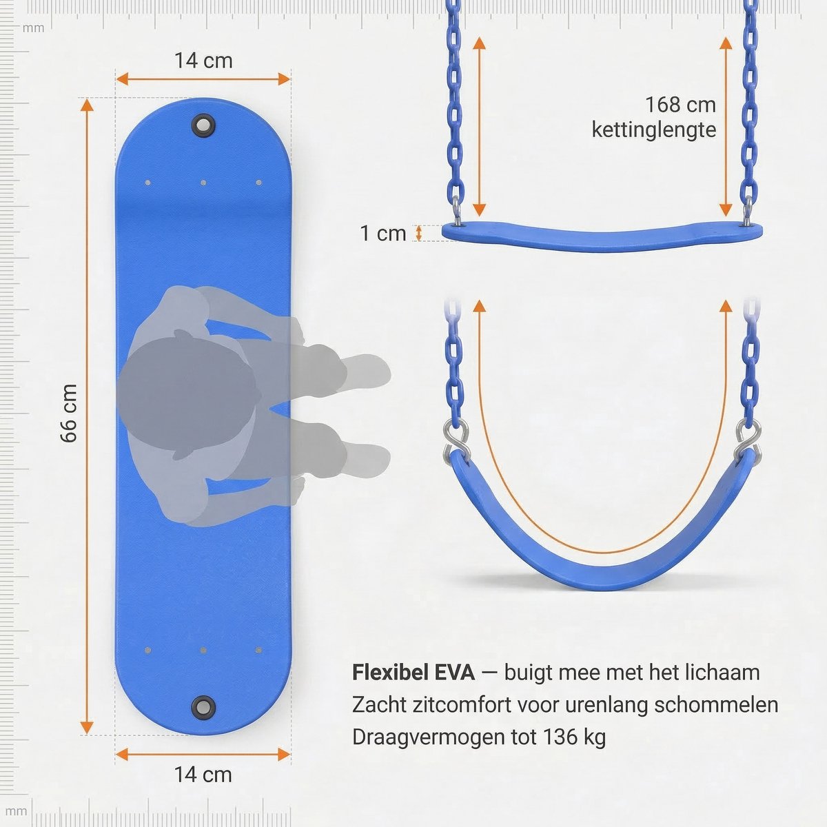 JAXY Schommelzitje - Kinderschommel Buiten - Tot 136 KG - Buitenspeelgoed Jongens, Meisjes & Peuter - Blauw — afbeelding 6