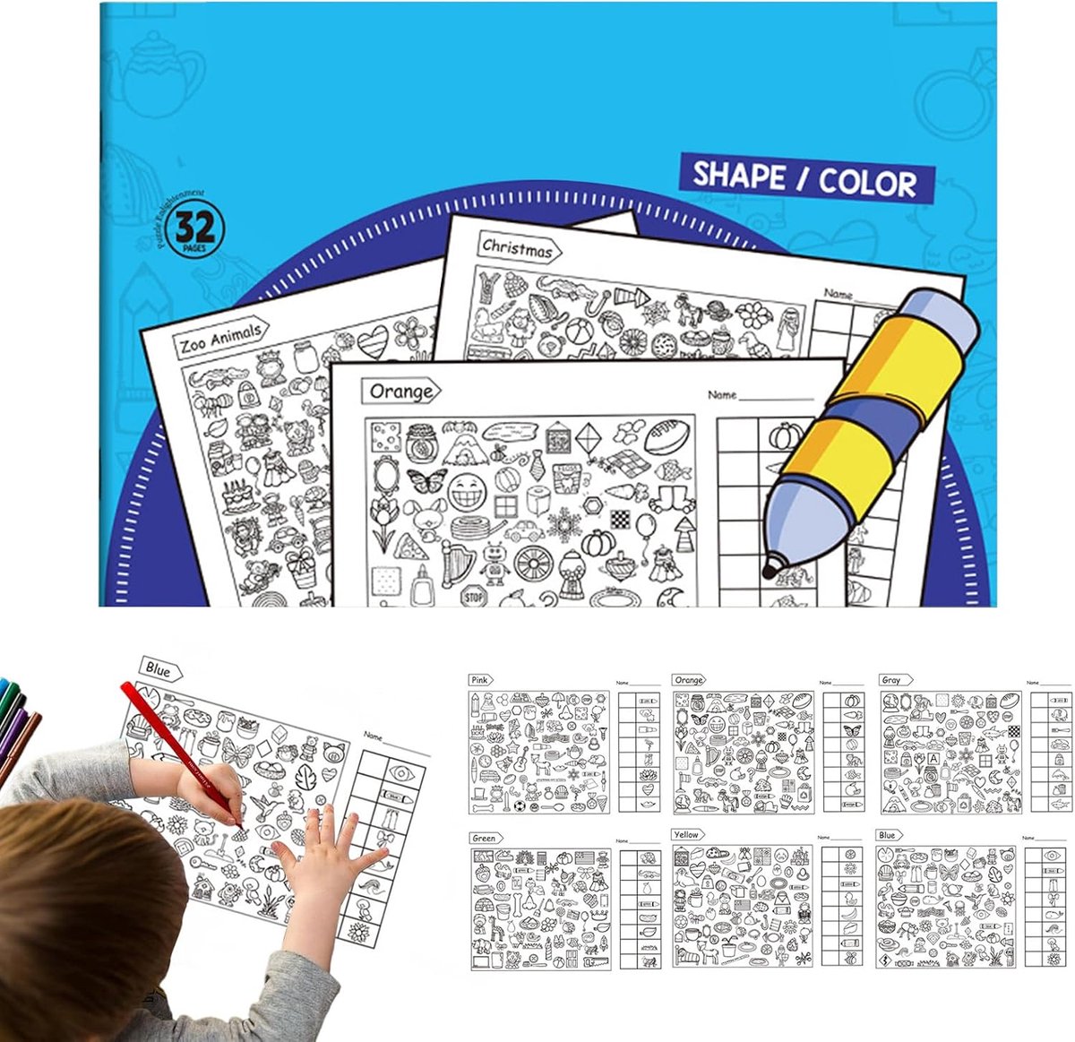 Leerboek - Activiteitenboek Puzzelspel - Vroeg Leren - Interactief Matchingsspel - 26 x 18 cm - Blauw