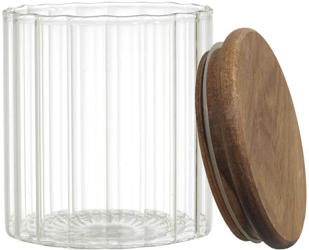 HowHomely Arno Serie - Glazen Pot - 500 ml - Akaciahouten Deksel