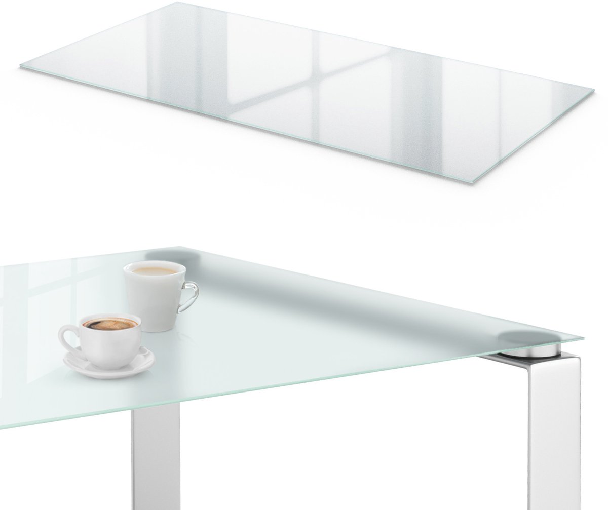 Wallfluent Tafelblad Mat Glas - Halftransparant Glazen Tafelblad - 140x70 cm - Rechthoekig