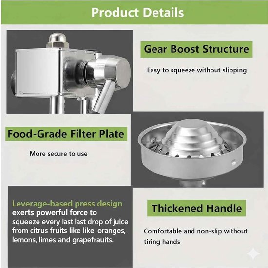 Gietijzeren Citruspers - Handmatige Juicer - Vers Sap Maken - Zware Kwaliteit - 30x15x45 cm - Zwart van Merkloos — afbeelding 5