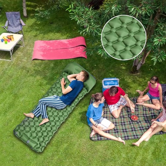 Opblaasbaar slaapmatje - Kampeerluchtbed - Kamperen en wandelen - Snel opblazen 30 sec - 190x60cm uitgevouwen - Legergroen — afbeelding 2