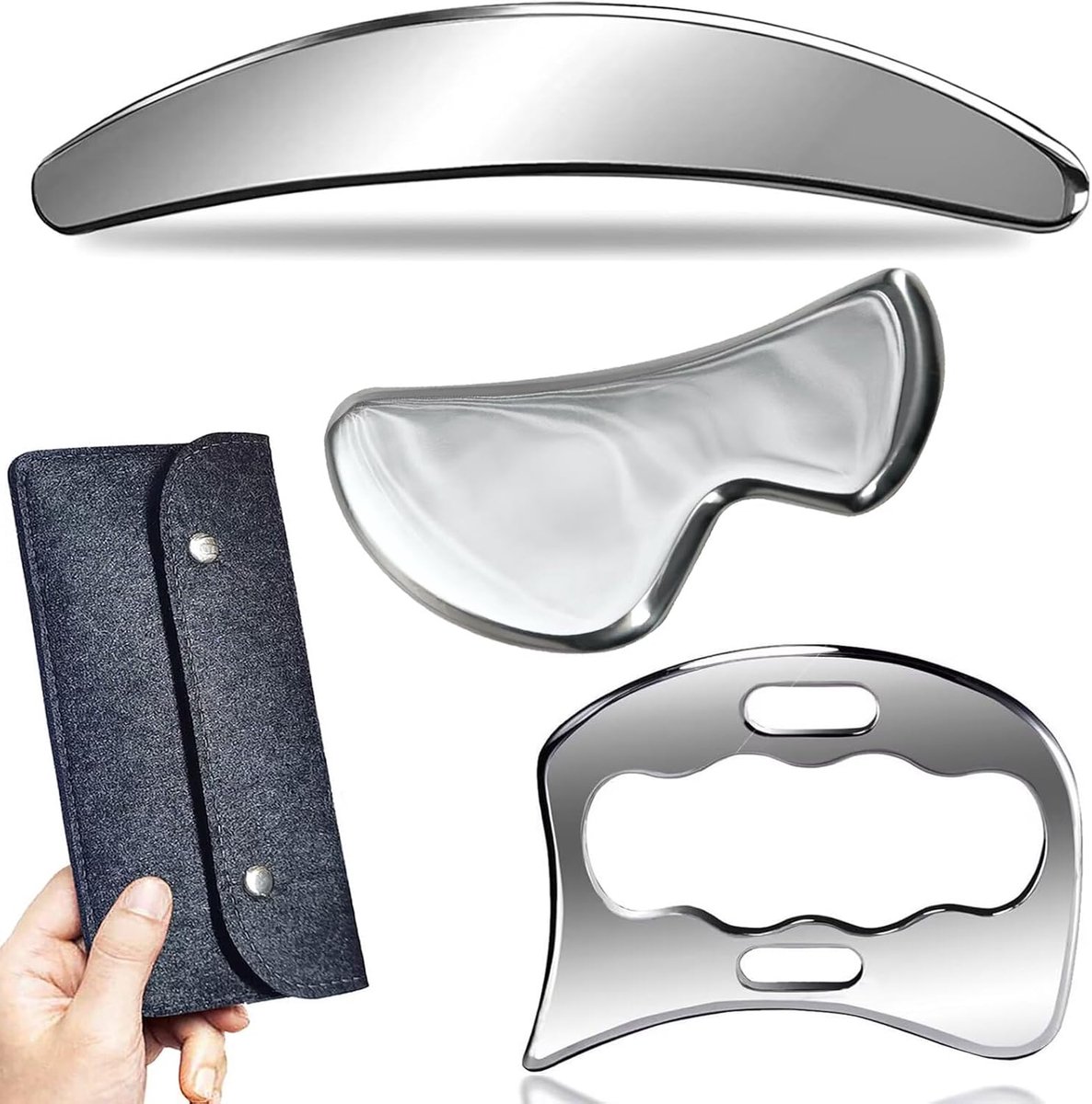 Gua Sha Set - Zachte weefsel tools - Spierpijn verlichten - 2-in-1 roestvrij staal