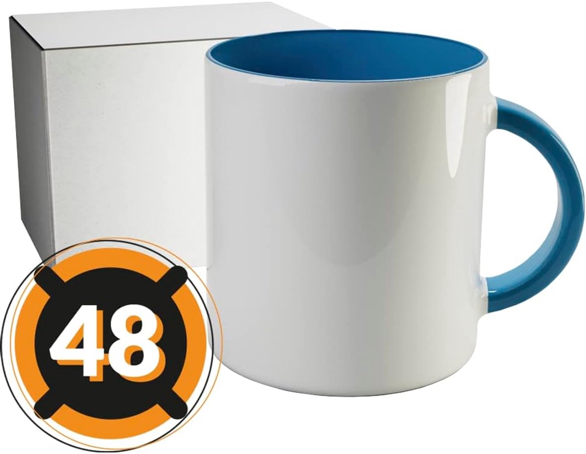 Sublimatie mokken - Keramische bekers - Zelf ontwerpen - AAA kwaliteit - 350 ml - Wit lichtblauw