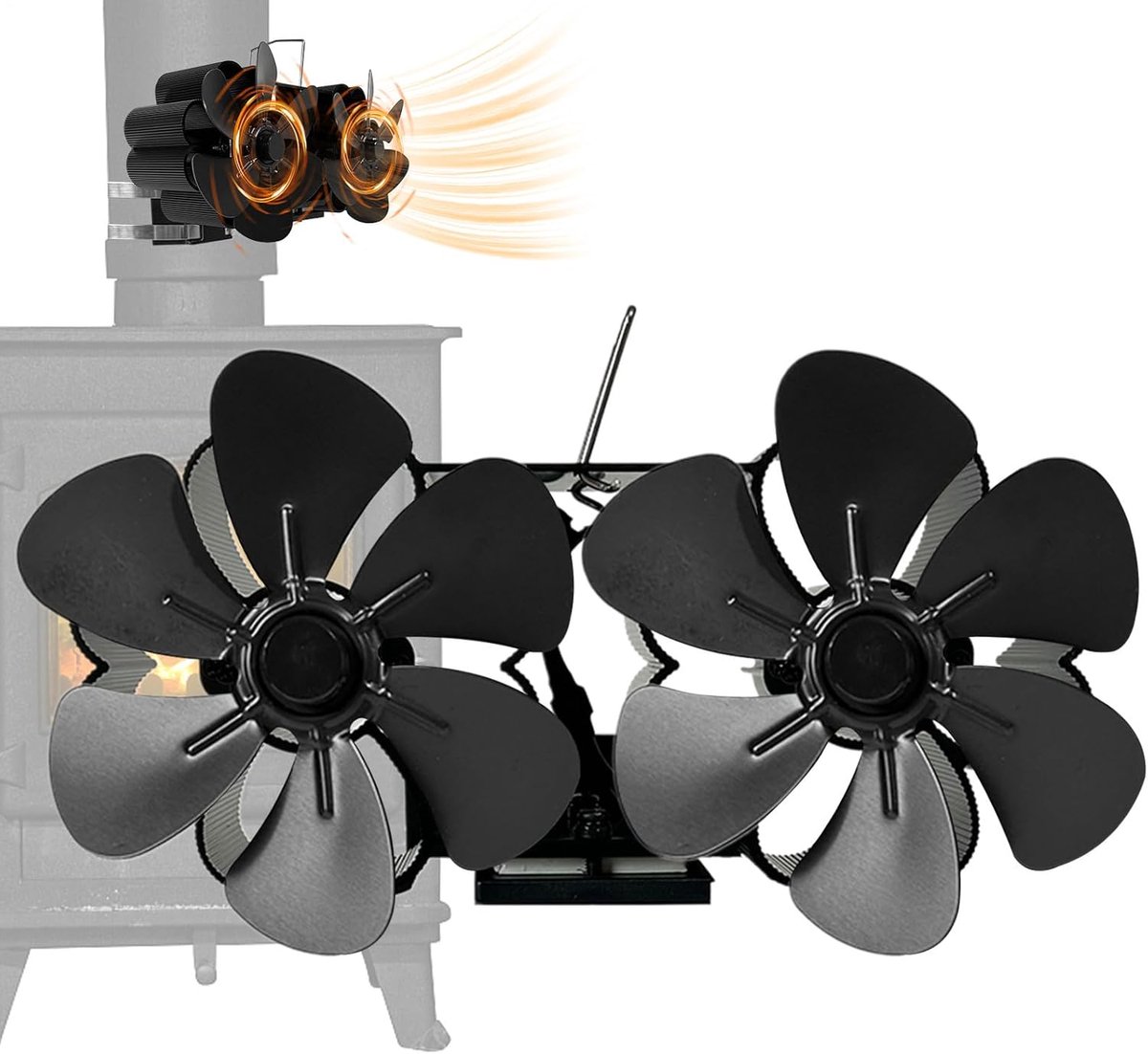 Pellet Ventilator - Kachel Ventilator - Warmte Verspreiden - Thermo-elektrisch Aangedreven - 24 x 16 x 15 cm - Zwart