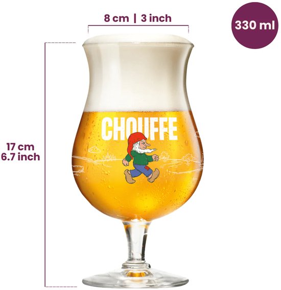 La Chouffe Bierglazen - 330 ml - 2 stuks - Bierglazen voor speciaalbier - Helder glas voor optimale smaakbeleving - Vaatwasserbestendig - 150 mm hoog - Glaswerk - Bierglazen