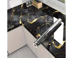 Zelfklevend waterbestendig behang voor de keuken – Luxe marmerlook, vet- en hittebestendig, op maat te knippen, behang voor keukenkasten, geschikt voor badkamers en keukens, meubelrenovatie, werkbladen en wandbekleding – 60cm x 1000cm