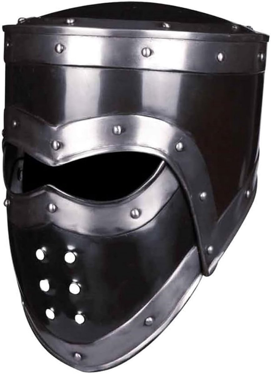 Middeleeuwse Helm - Ridder Helm - LARP Gevechten - Donkere Afwerking - Maat M - Zwart
