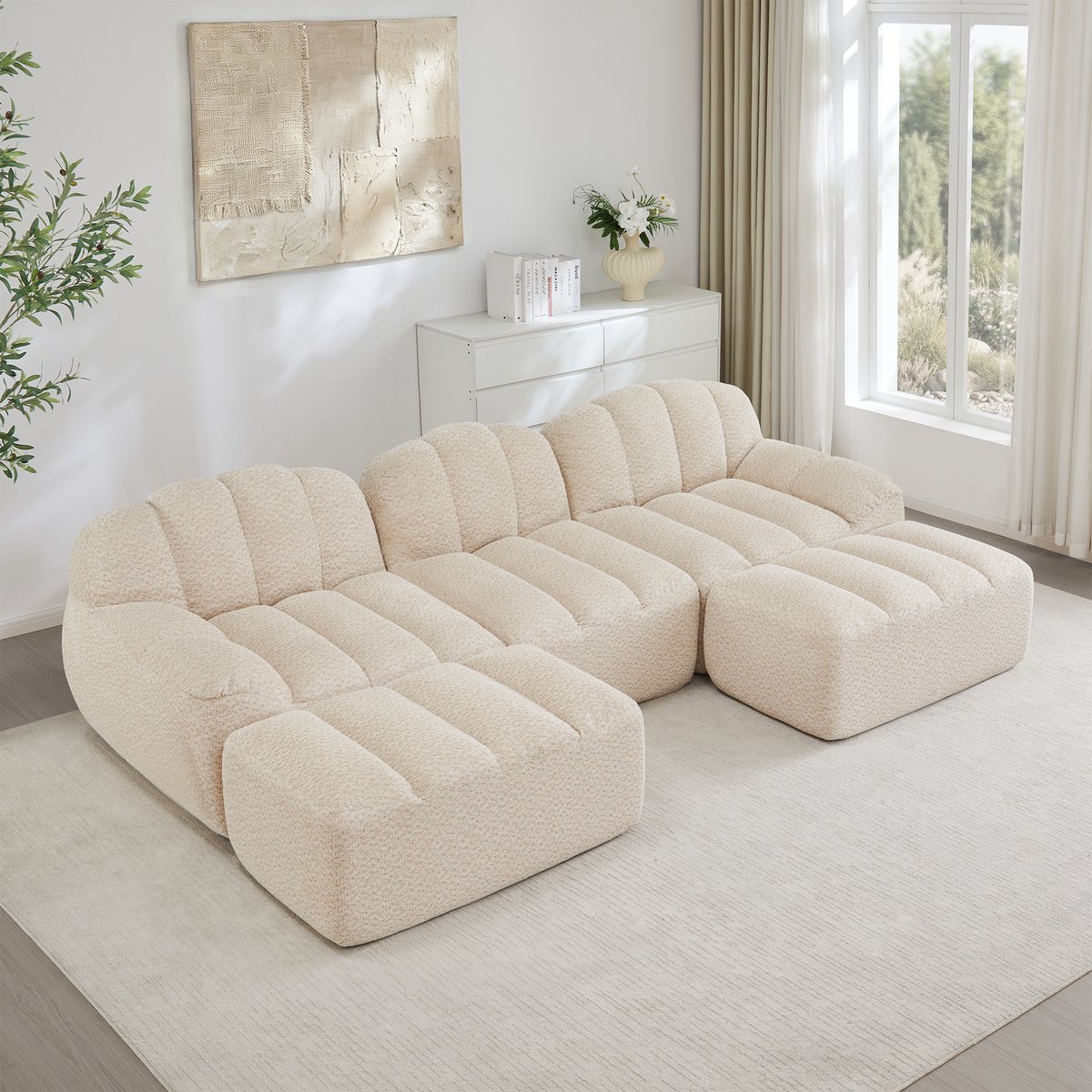 HAUSS SPOLE Hoekbank - Modulaire U Bank - Diepe Zit Met 2 Ottomans - Voor Woonkamer En App