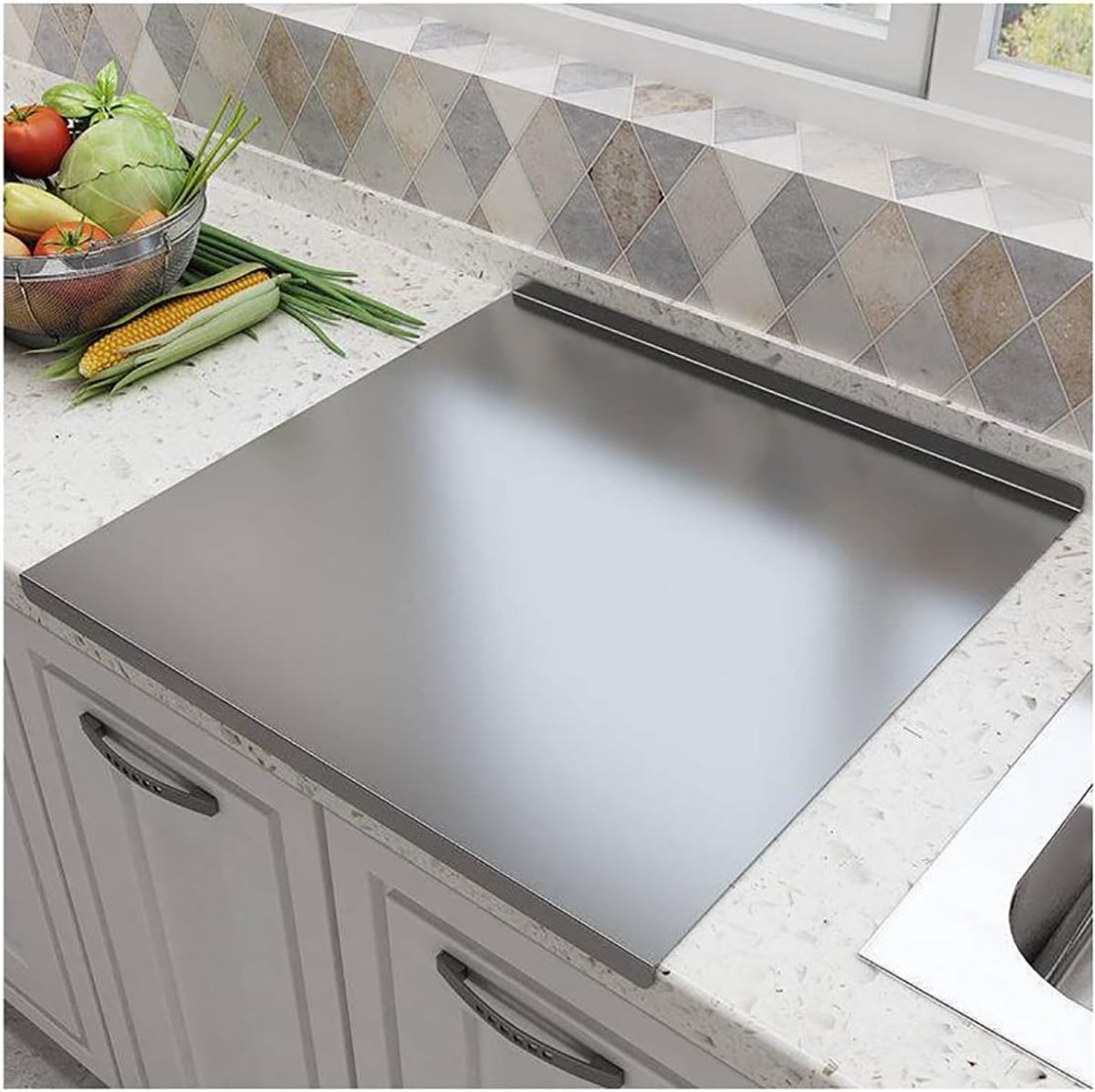 Keuken Snijplank - Werkbladbeschermer - Voedselbereiding - Opstaande Rand - 60 X 50 Cm - Metaal