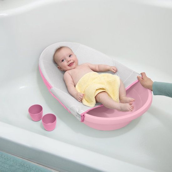 INGENUITY Extra grote roze ombouwbare babybadkuip, babybad met stoffen hangmat, zitsteun voor baby's, 2 waterornamenten, geschikt voor baby's van 0 tot 24 maanden van Merkloos — afbeelding 4