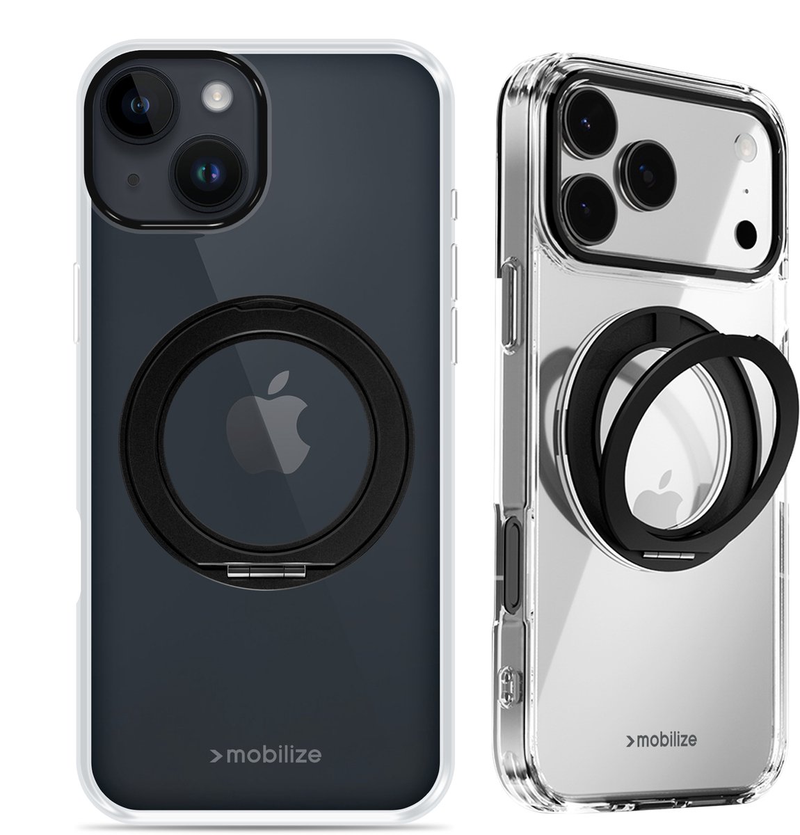 Mobilize Hoesje geschikt voor Apple iPhone 14 MagSafe Telefoonhoesje Hardcase | Mobilize 360 Rotating Ring Backcover met Ringhouder | Geschikt voor MagSafe | Geschikt voor Draadloos Opladen met Magnetische Ring | Geschikt voor MagSafe Case - Zwart