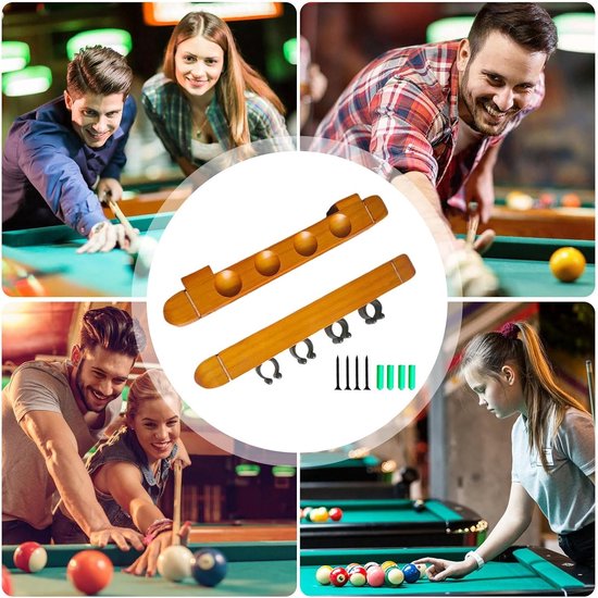 Keu Houder - Billiard Stick Rack - Poolkamer Organisatie - 4 Clips - 27cm Lengte - Houtkleur — afbeelding 5
