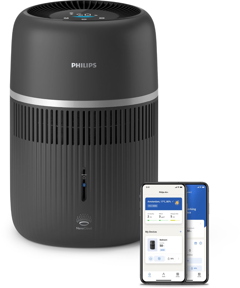 Philips Luchtbevochtiger 4000 serie - 300 ml/u, 3 ventilatorsnelheden, Air+ app, tot 44m2, 21 uur continu gebruik - HU4210/03