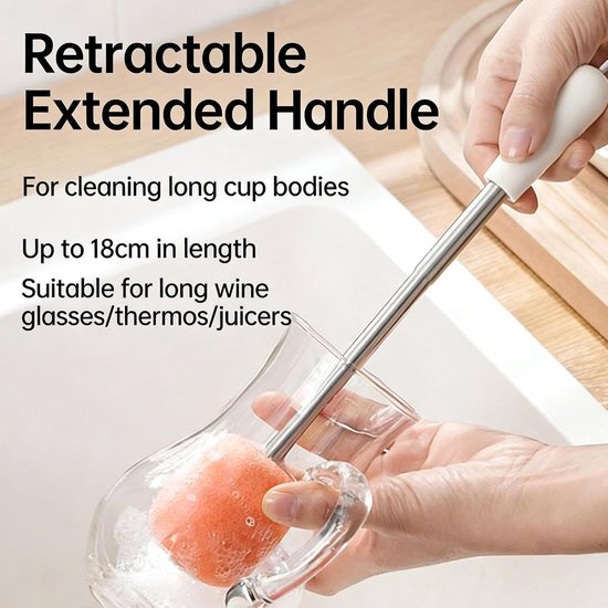Fles Borstel - Schoonmaak Tool - Flessen Reinigen - Uitschuifbare Handgreep - Compact Ontwerp - Wit — afbeelding 2