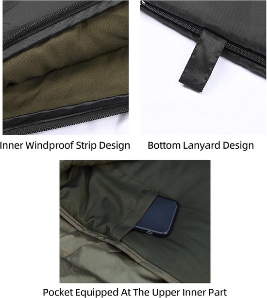 Winterslaapzak Volwassenen - Kampeerslaapzak Outdoor - Kamperen en Buiten - Waterdicht en Winddicht - 220x80cm - Groen — afbeelding 4