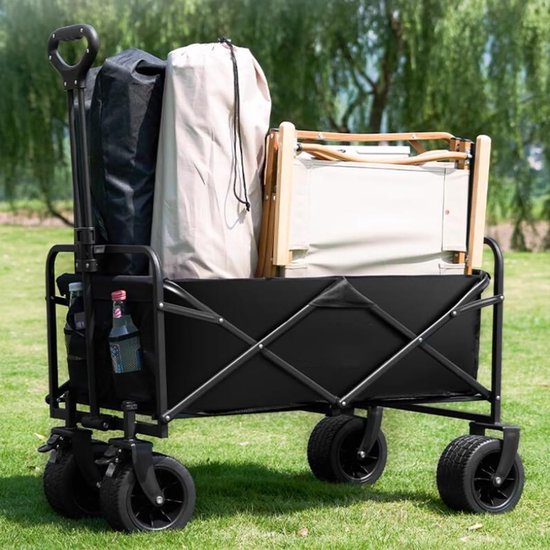 Opvouwbare Bolderkar - Strandkar Tuinwagen - Buitenactiviteiten - Met Tafelschotel - Verstelbare Hoogte - Zwart van Opvouwbare Bolderkar — afbeelding 4