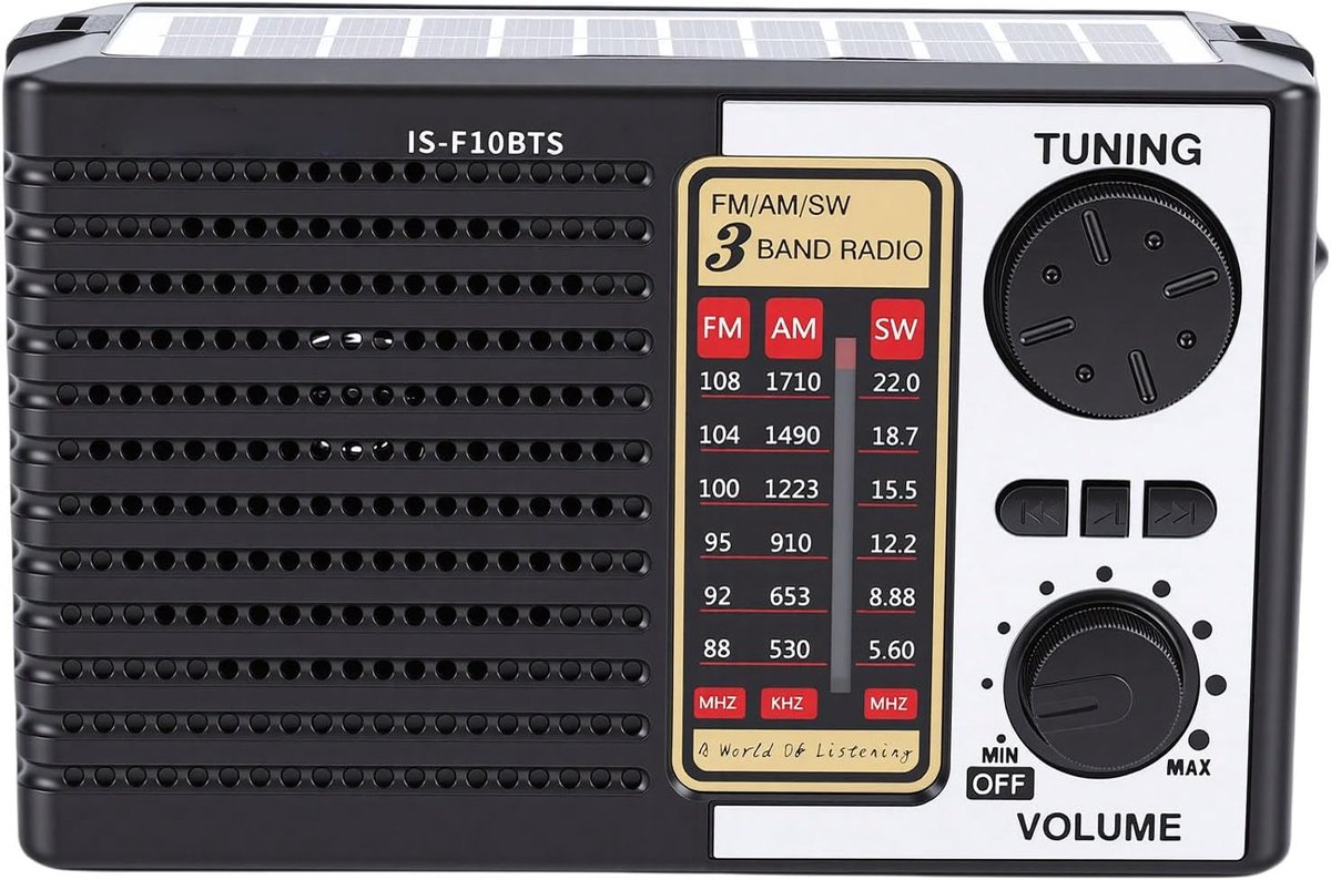 Noodradio Draagbaar - AM FM Ontvanger - Buiten Activiteiten - Zonne-energie Opladen - 17 x 12 x 7 cm