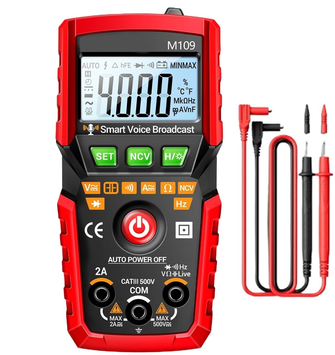 Digitale Multimeter - Stroom Spanningsmeter - Elektriciteit Testen - Automatische Spraakuitvoer - 4000 Tellingen - Zwart