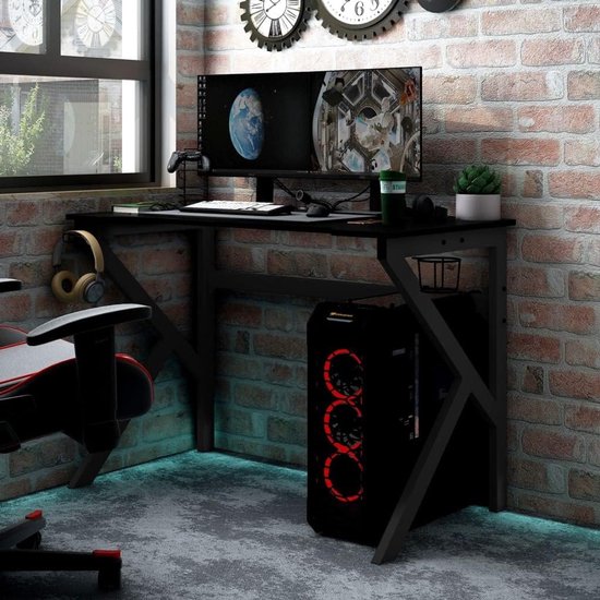 Gaming Bureau - Werkstation Bureau - Thuiswerken Gaming - Met Hoofdtelefoonhouder - 90x60x75 cm - Zwart van Merkloos — afbeelding 2