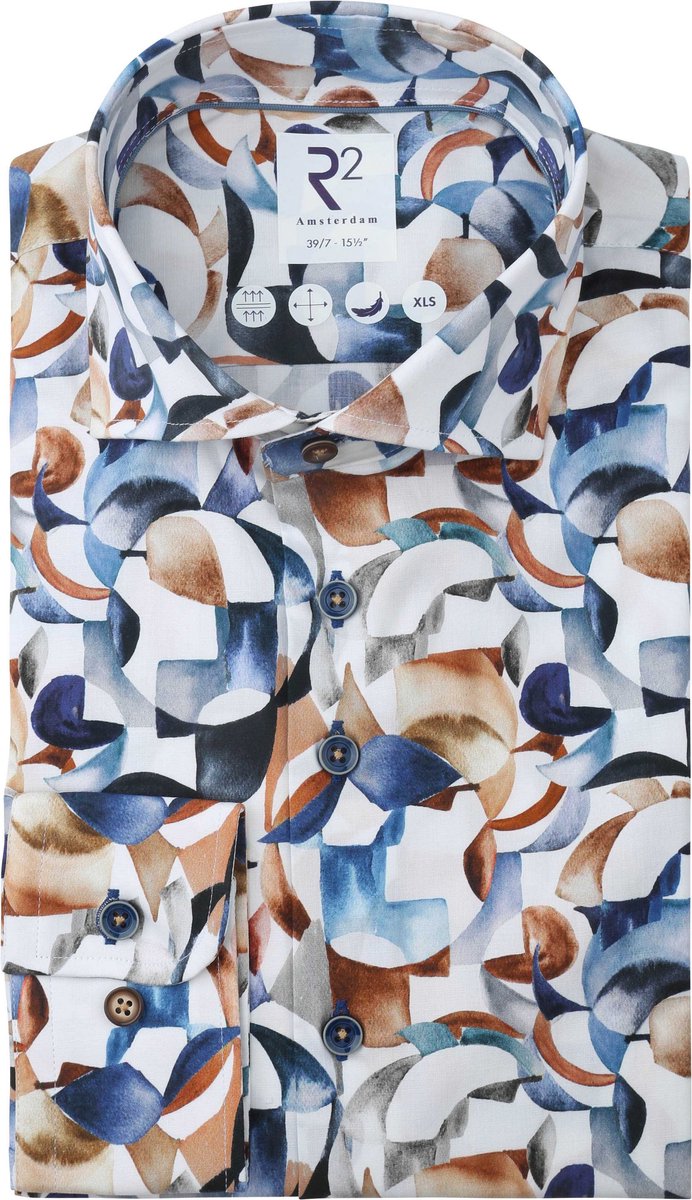 R2 Overhemd Extra Lange Mouwen Print Multicolor - Maat 39 - Heren - Overhemden Formeel
