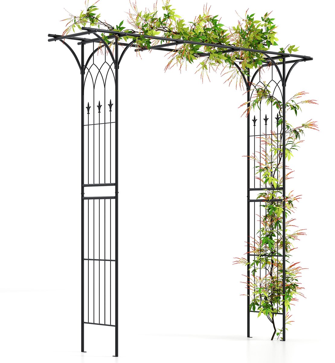 COSTWAY Rozenboog van metaal, tuinboog voor klimplanten, poortboog voor tuin, roengaas, klimhulp, klimhekwerk, klimboog voor achtertuin, veranda, bruiloft, feesten (206 x 53 x 206 cm, zwart)