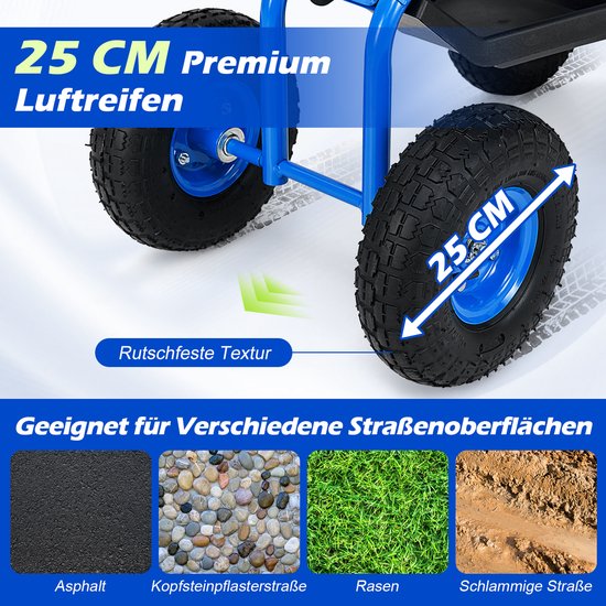 COSTWAY Rolzitje met wielen, 360 graden draaibaar, in hoogte verstelbaar, tuinzitje met plank en mand, tot 150 kg, brede rubberen banden, tuinrolstoel voor tuinieren, werkstoel, tuinwagen, metaal van Merkloos	 — afbeelding 4