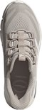 Bovenkant van een lichtgrijze Adidas sneaker met 'WIDE FIT' en 'CLOUDFOAM' opdruk.