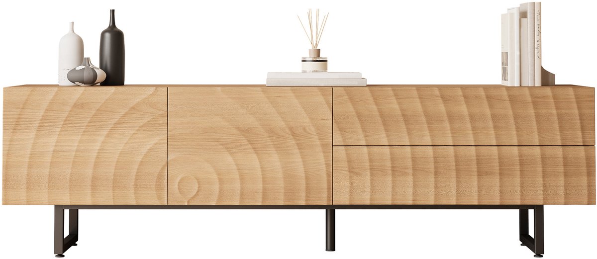 TV-meubel - 180x38x51.5 cm - 3D-Textuur en Uniek - Modern en Strak Design - Hout - Wit
