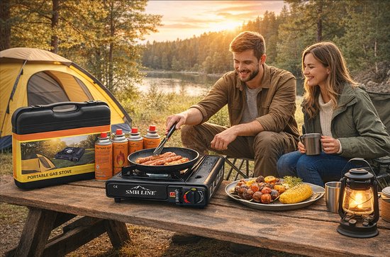 SMH LINE® Camping kooktoestel - Incl. 10x gasflessen en koffer - Draagbaar Gasfornuis - Noodpakket