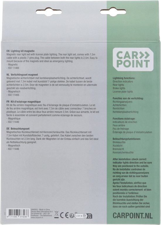 Emballage du kit d'éclairage magnétique Carpoint, avec des informations sur le jeu.