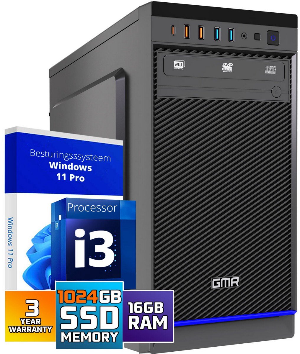 Intel Ultra Compleet Desktop PC | Intel Core i3 | 16 GB RAM | 1024GB SSD M.2 | DVD+RW | Windows 11 Pro | Business Office Multimedia Computer