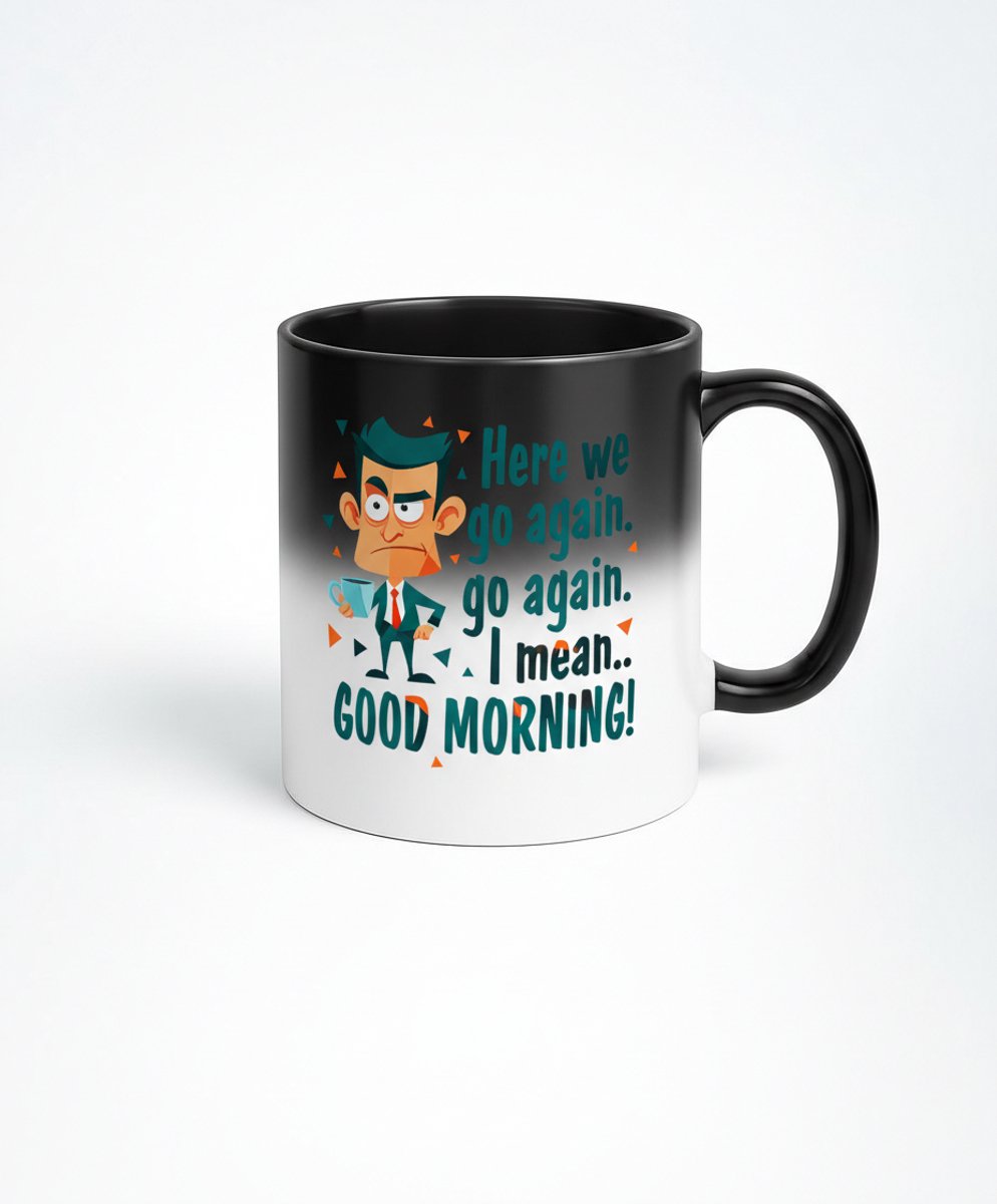 Here We Go Again" Magische Koffiemok - Zwarte Magic Mug