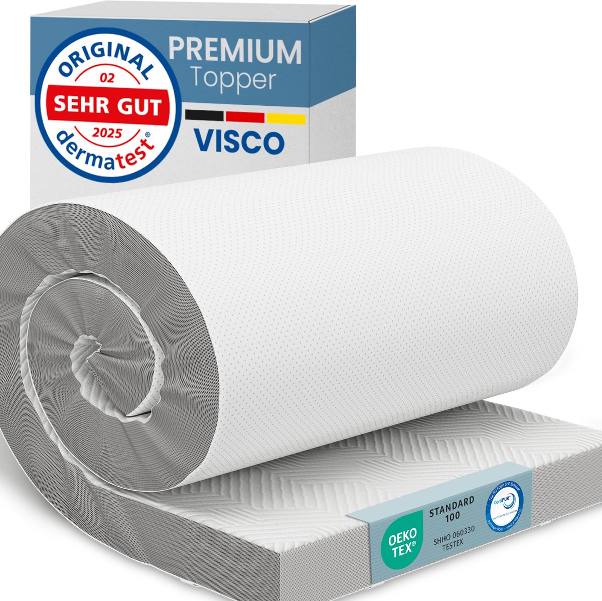 ELONEO Visco Topper 160x200 cm – 8 cm Hoog – Traagschuim Matras Topper met Hoeklussen en ademende Nethoes